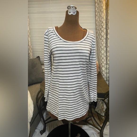 J. Crew Striped Long Sleeve Tee w Zip Up Back - Picture 1 of 5